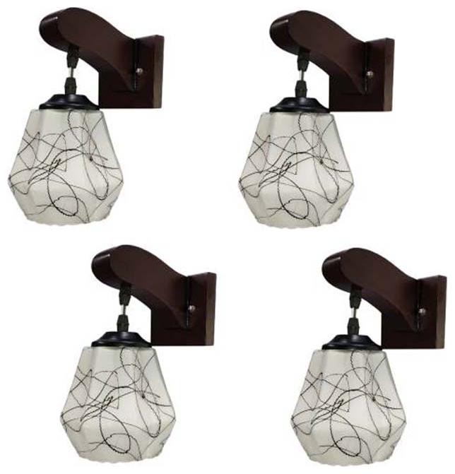 

Somil Decorative Stylish Colorful Sconce Wall Lamp And Light With Quality Wooden Fitting And Hand Decorative Glass Shade -Set of 4