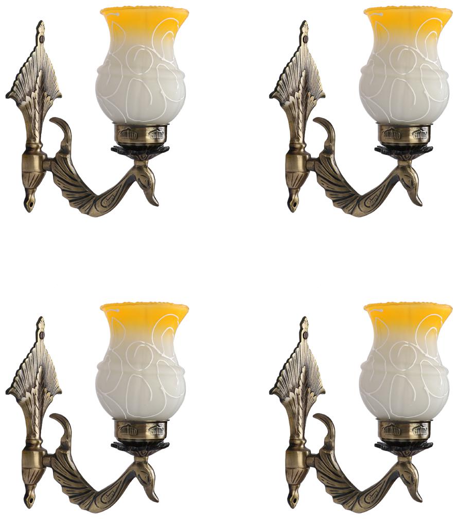 

Somil Designer Peacock Shape Sconce Wall Lamp Light With Metal Fitting And Hand Decorative Glass Shade (Set Of 4)
