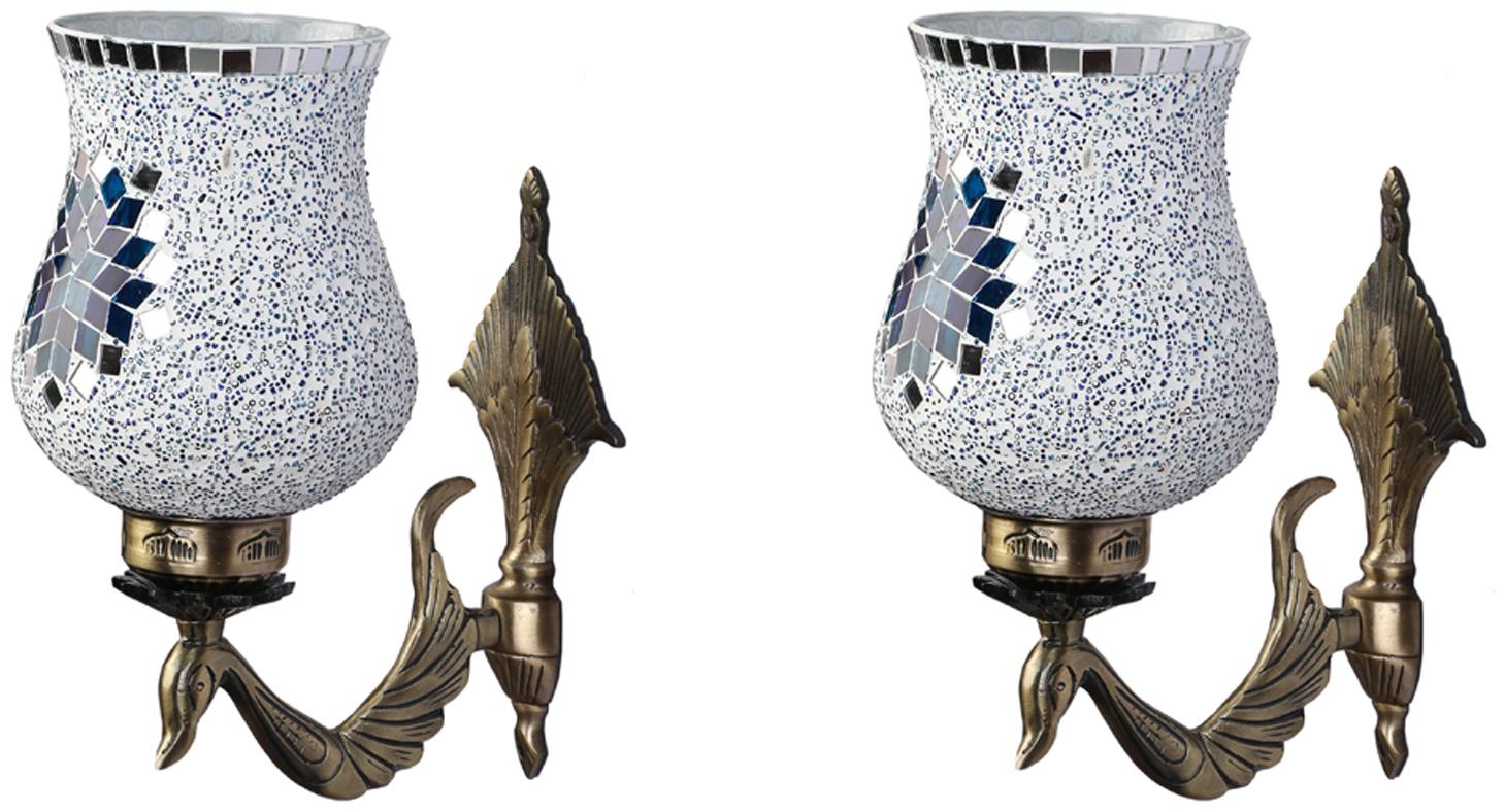 

Somil Designer Peacock Shape Quality Metal Fitting Wall Lamp Light With Hand Decorative Mosaic Glass Shade (Set Of 2)