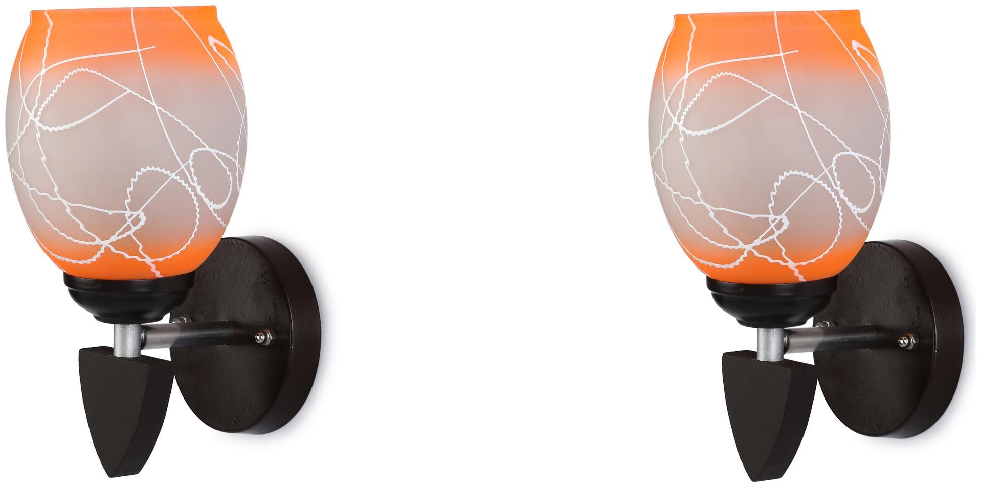 

Somil Designer LED Sconce Glass Wood Wall Lamp Light 7 Watt With Wall Fixture Round Orange (Set Of 2)
