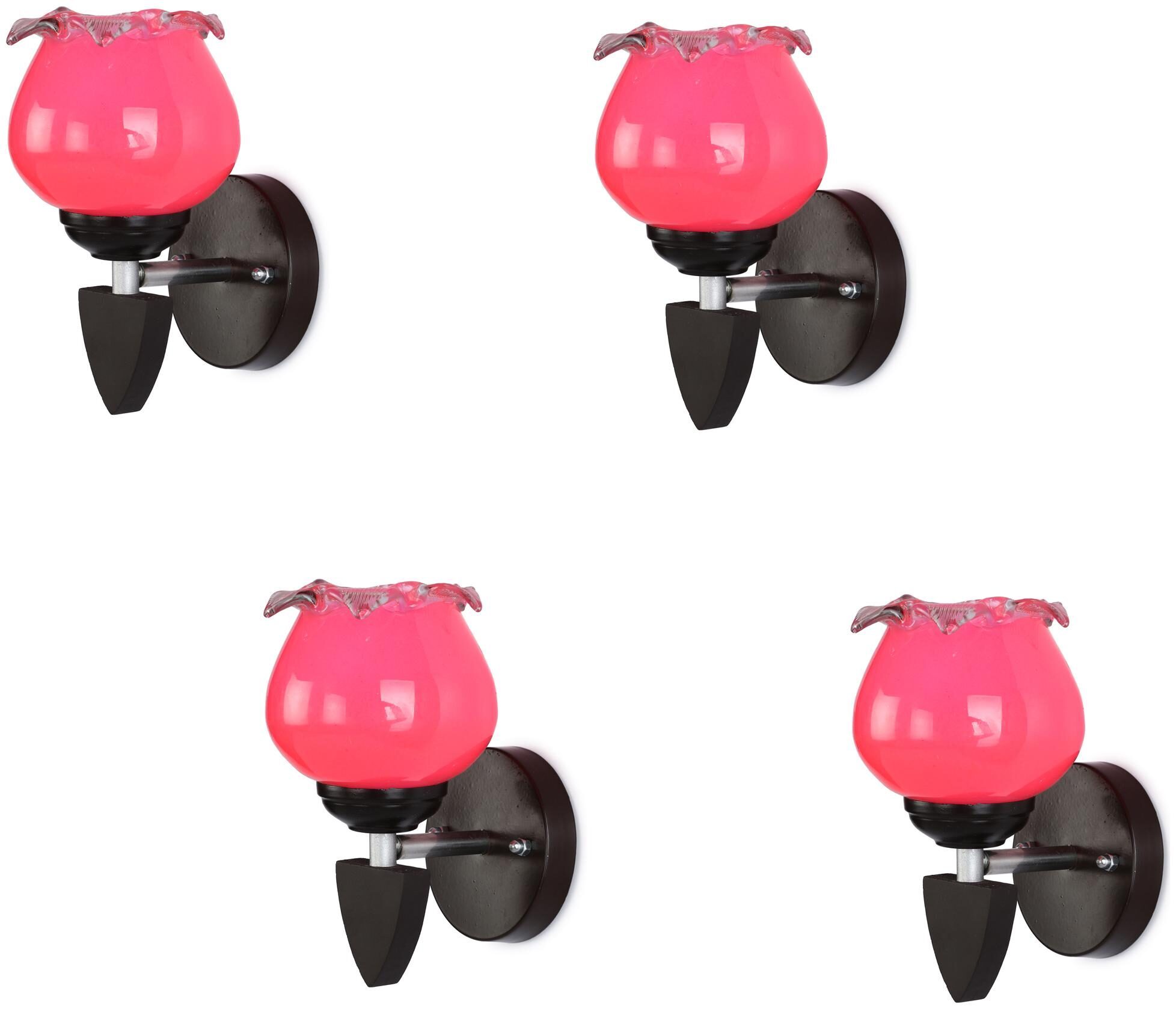 

Somil Designer LED Sconce Glass Wood Wall Lamp Light 7 Watt With Wall Fixture Round Pink (Set Of 4)