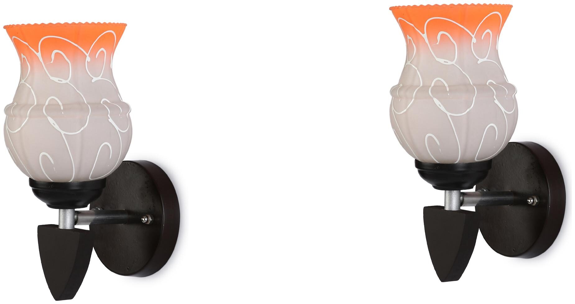 

Somil Designer LED Sconce Glass Wood Wall Lamp Light 7 Watt With Wall Fixture Round Orange (Set Of 2)