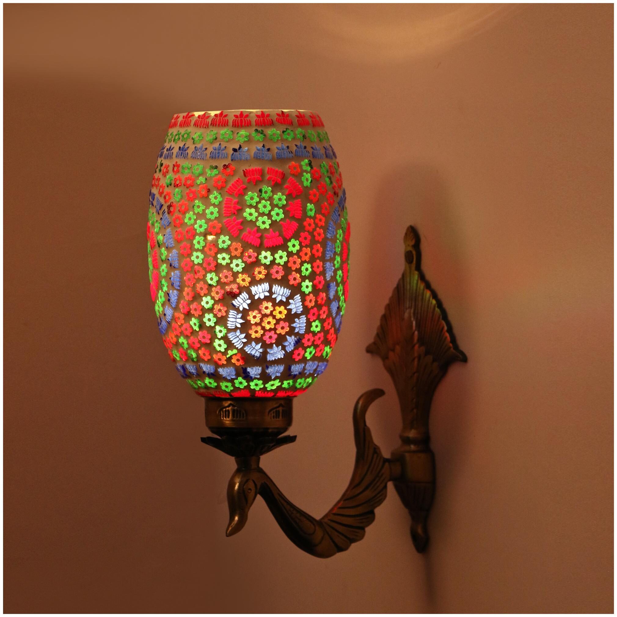 

Somil Designer Peacock Shape Quality Metal Fitting Wall Lamp Light With Hand Decorative Mosaic Glass Shade (Set Of 1)