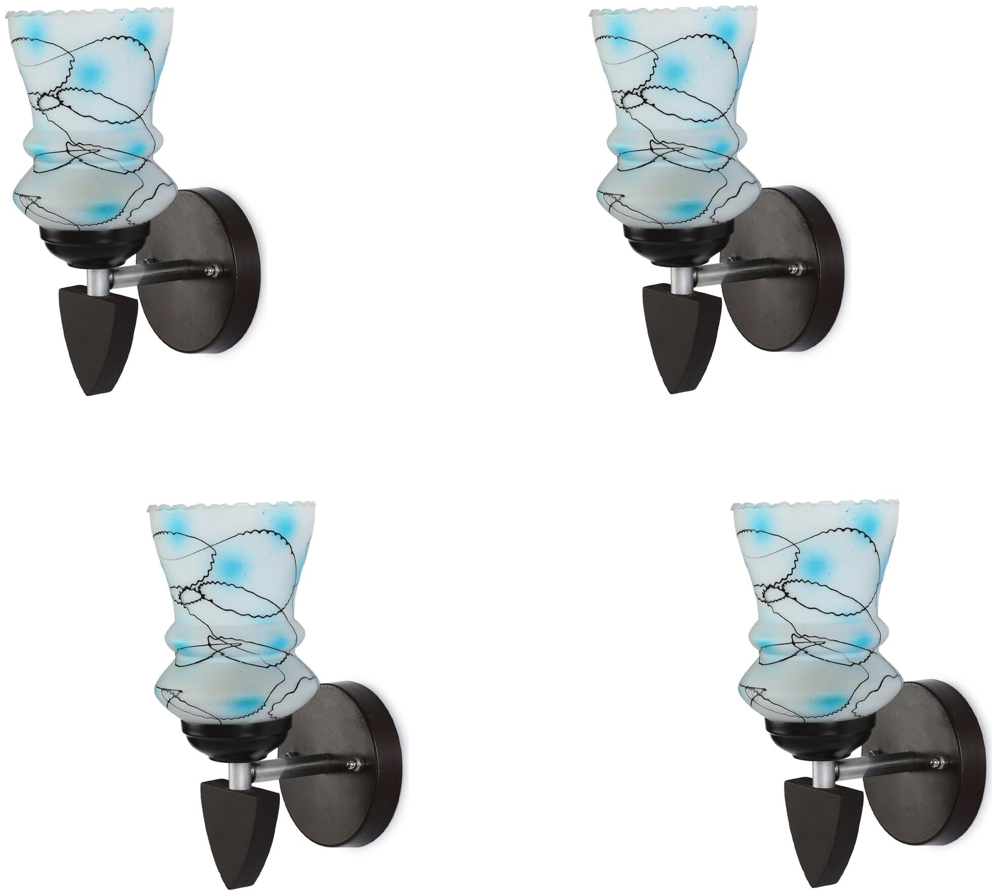 

Somil Designer LED Sconce Glass Wood Wall Lamp Light 7 Watt With Wall Fixture Round Blue (Set Of 4)