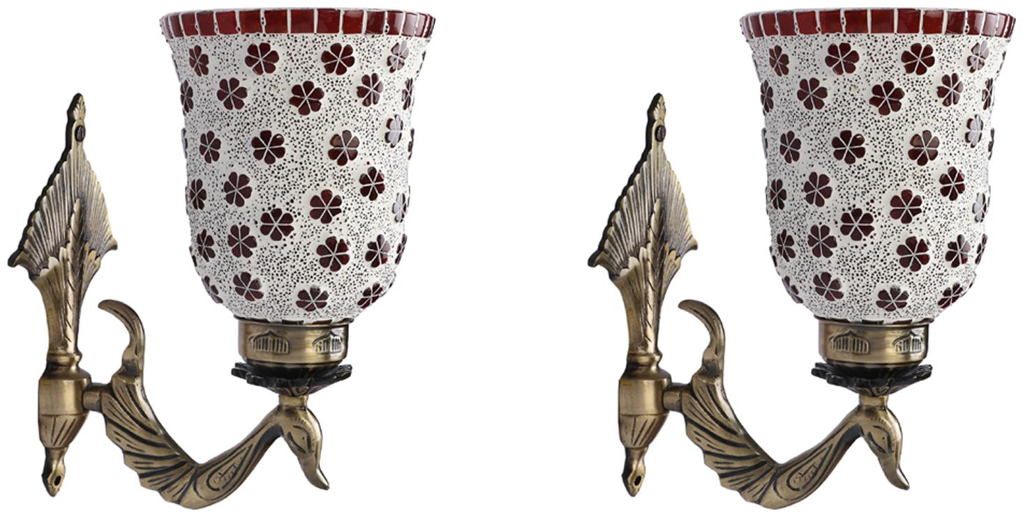 

Somil Designer Peacock Shape Quality Metal Fitting Wall Lamp Light With Hand Decorative Mosaic Glass Shade (Set Of 2)