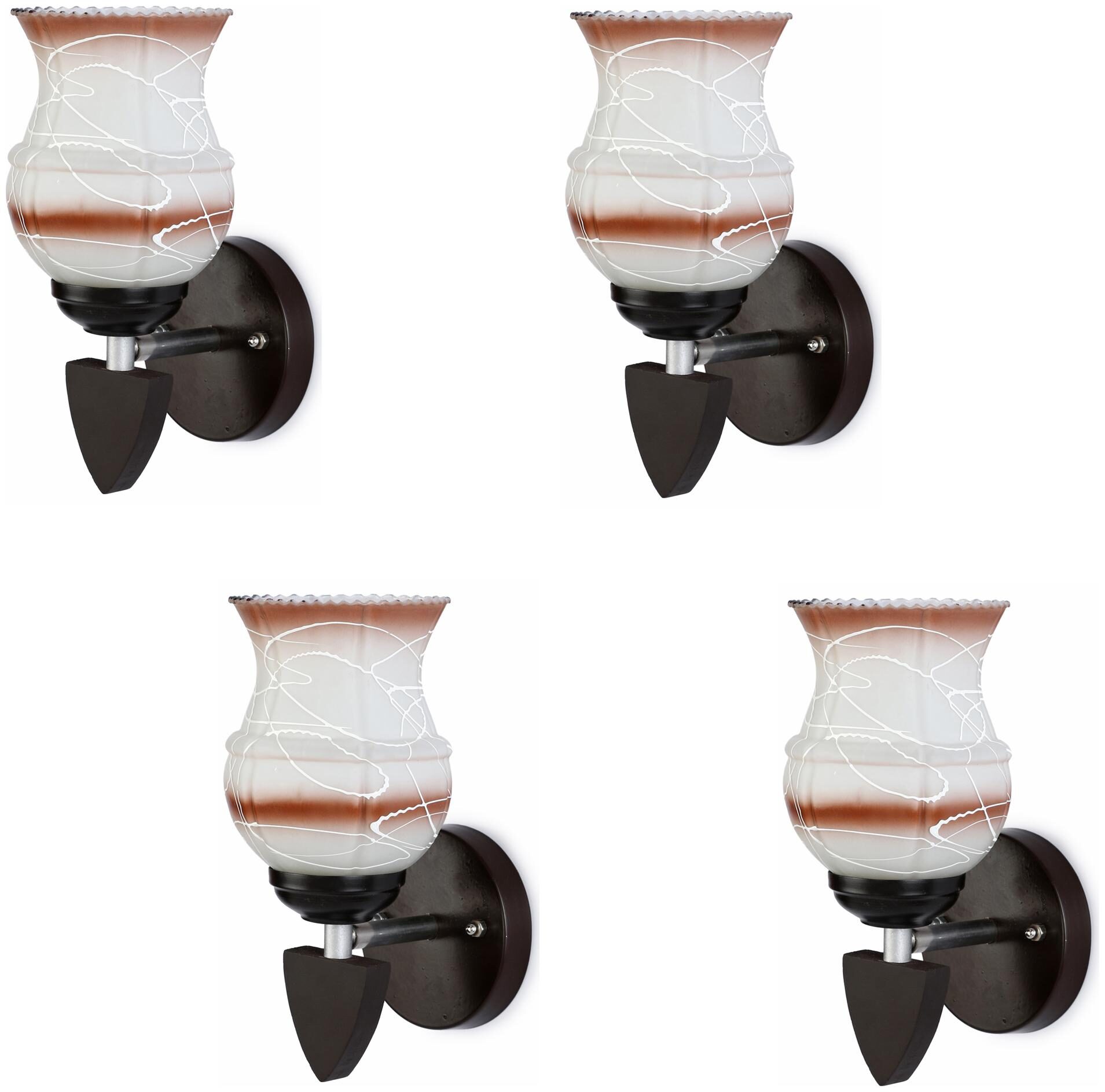 

Somil Designer LED Sconce Glass Wood Wall Lamp Light 7 Watt With Wall Fixture Round Brown (Set Of 4)