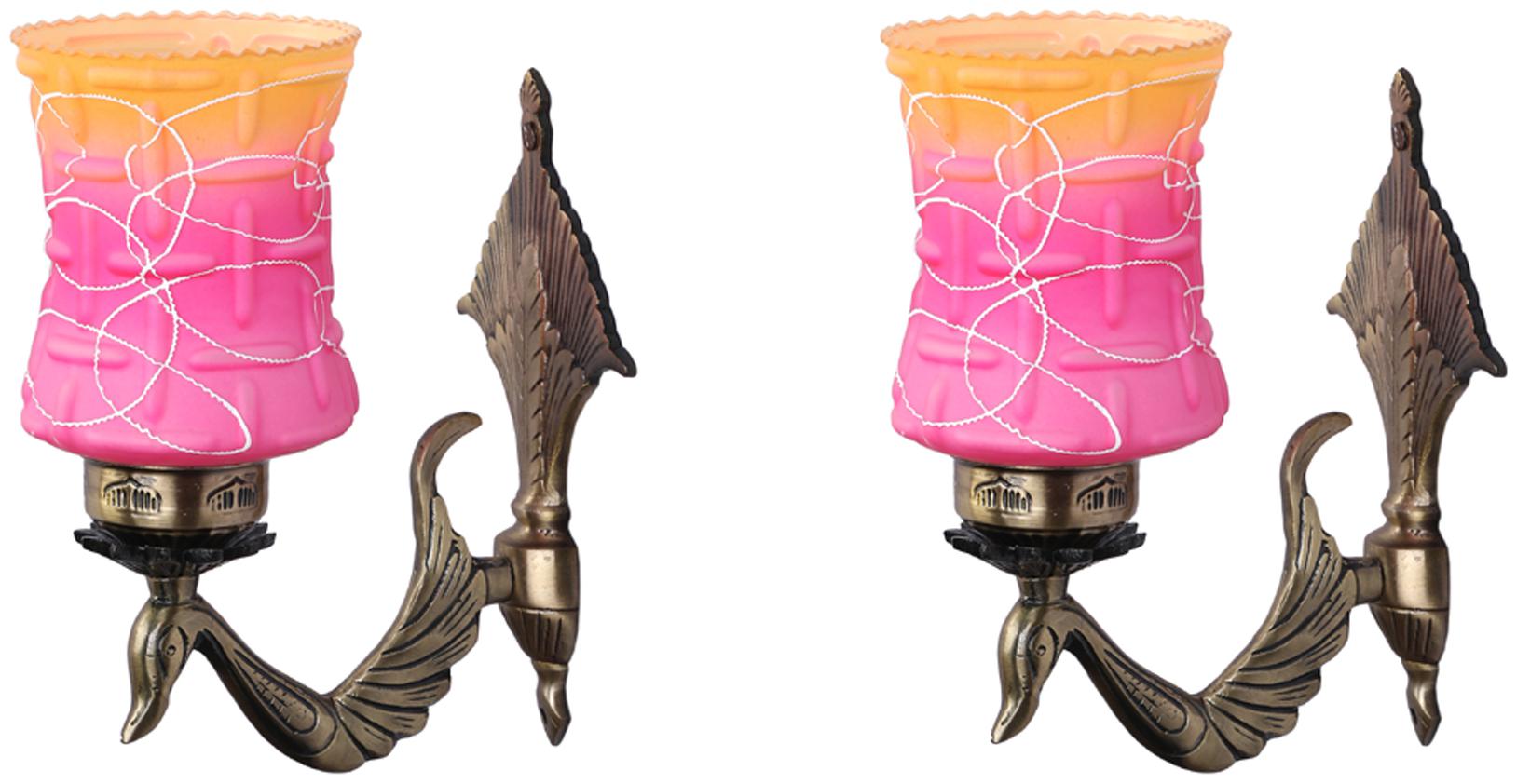 

Somil Designer Peacock Shape Sconce Wall Lamp Light With Metal Fitting And Hand Decorative Glass Shade (Set Of 2)