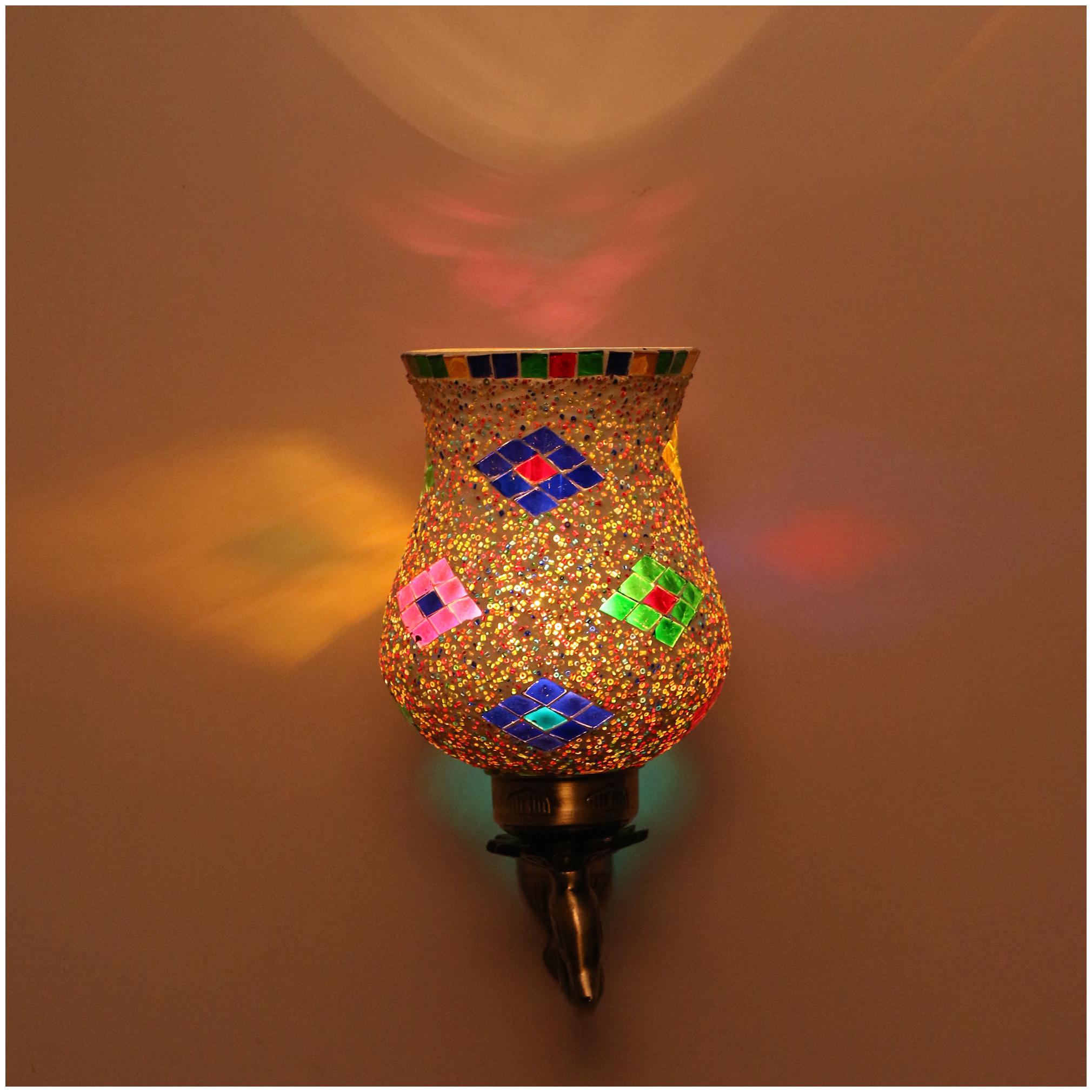 

Somil Designer Peacock Shape Quality Metal Fitting Wall Lamp Light With Hand Decorative Mosaic Glass Shade (Set Of 1)