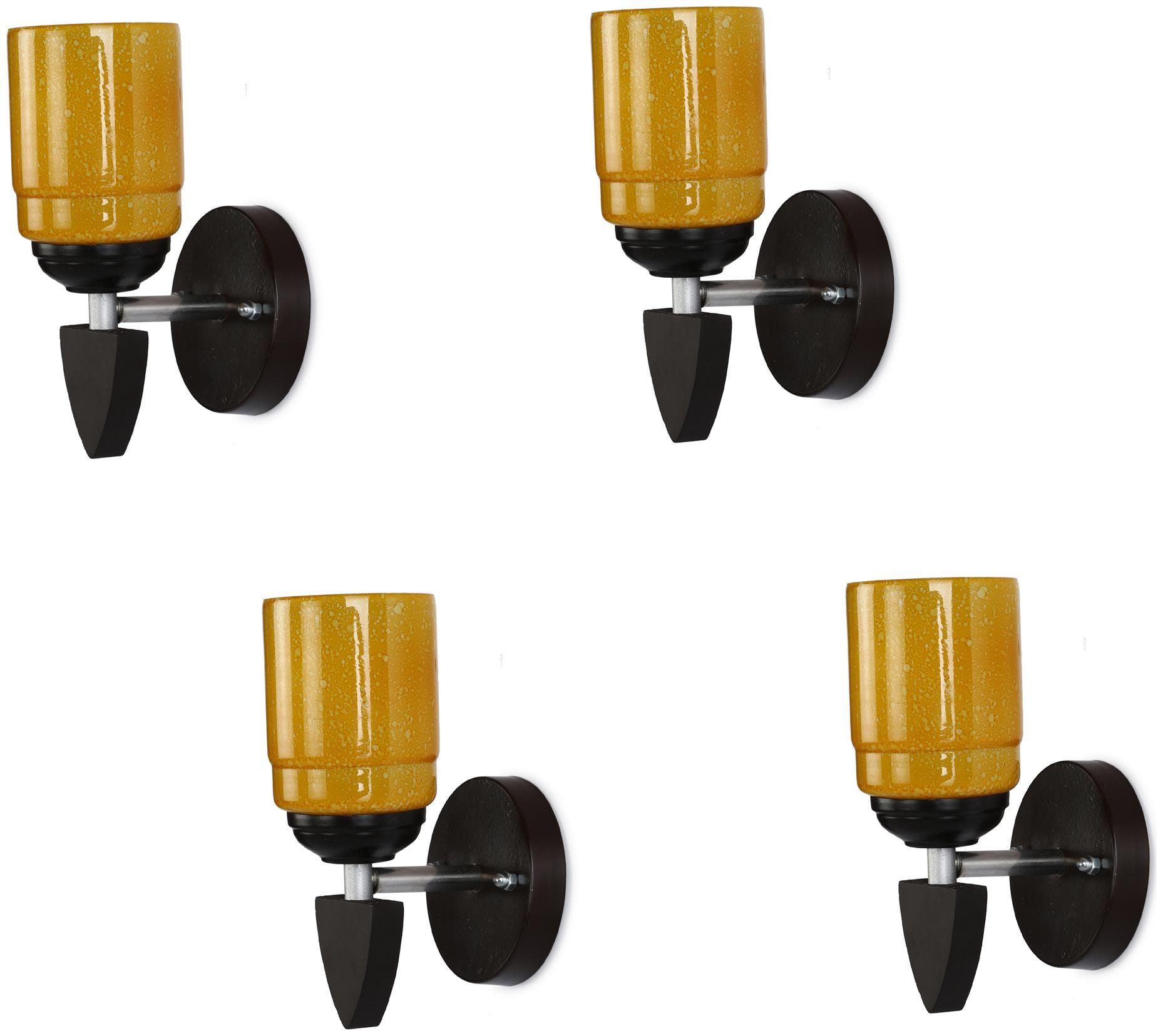

Somil Designer LED Sconce Glass Wood Wall Lamp Light 7 Watt With Wall Fixture Round Yellow (Set Of 4)
