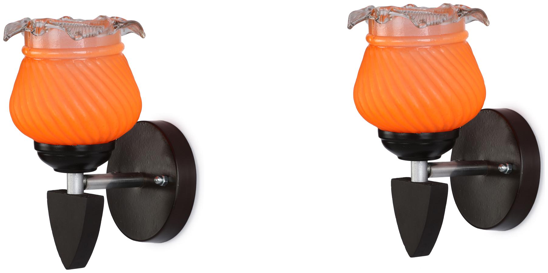 

Somil Designer LED Sconce Glass Wood Wall Lamp Light 7 Watt With Wall Fixture Round Orange (Set Of 2)