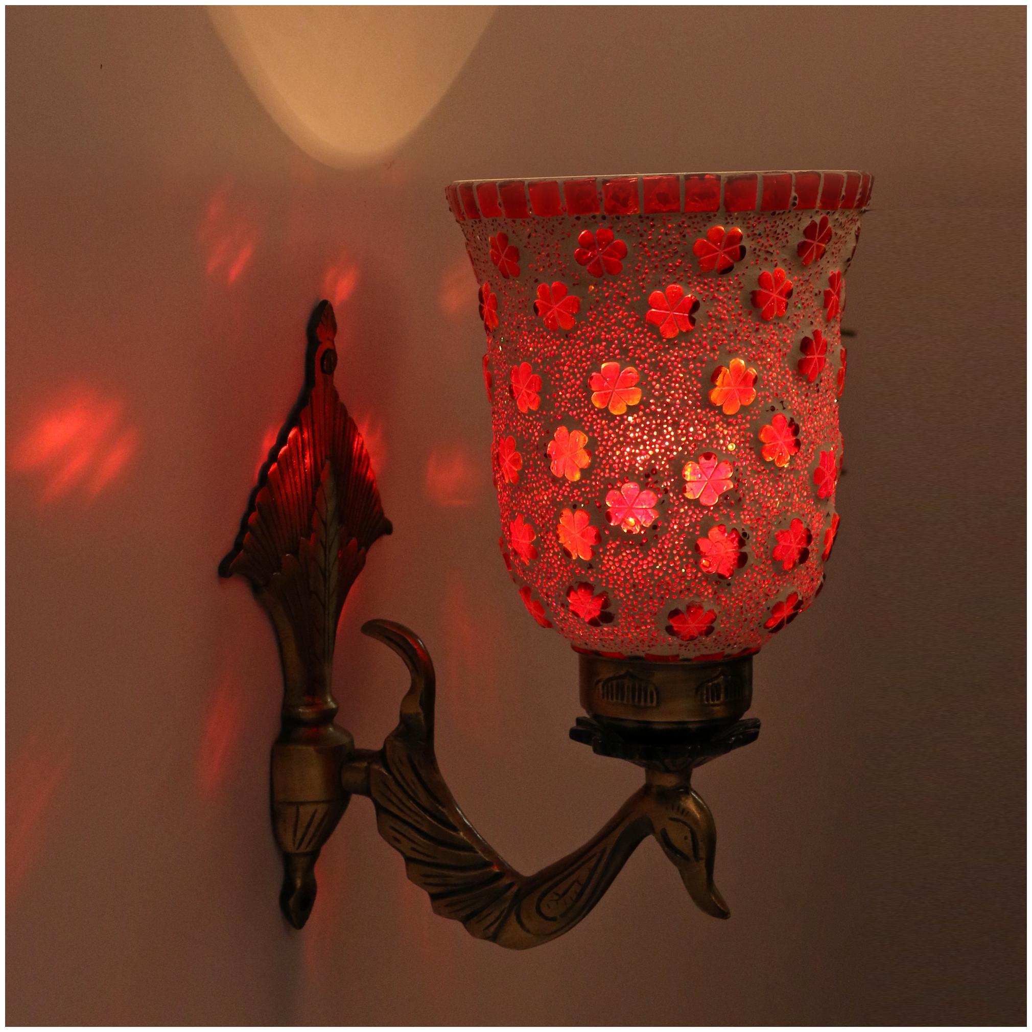 

Somil Designer Peacock Shape Quality Metal Fitting Wall Lamp Light With Hand Decorative Mosaic Glass Shade (Set Of 1)