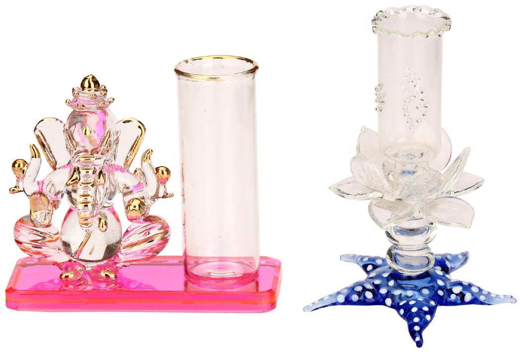 

Somil Dual Face Intellectual Ganesha With Star Candle Stand Pen Stand Combo-C31