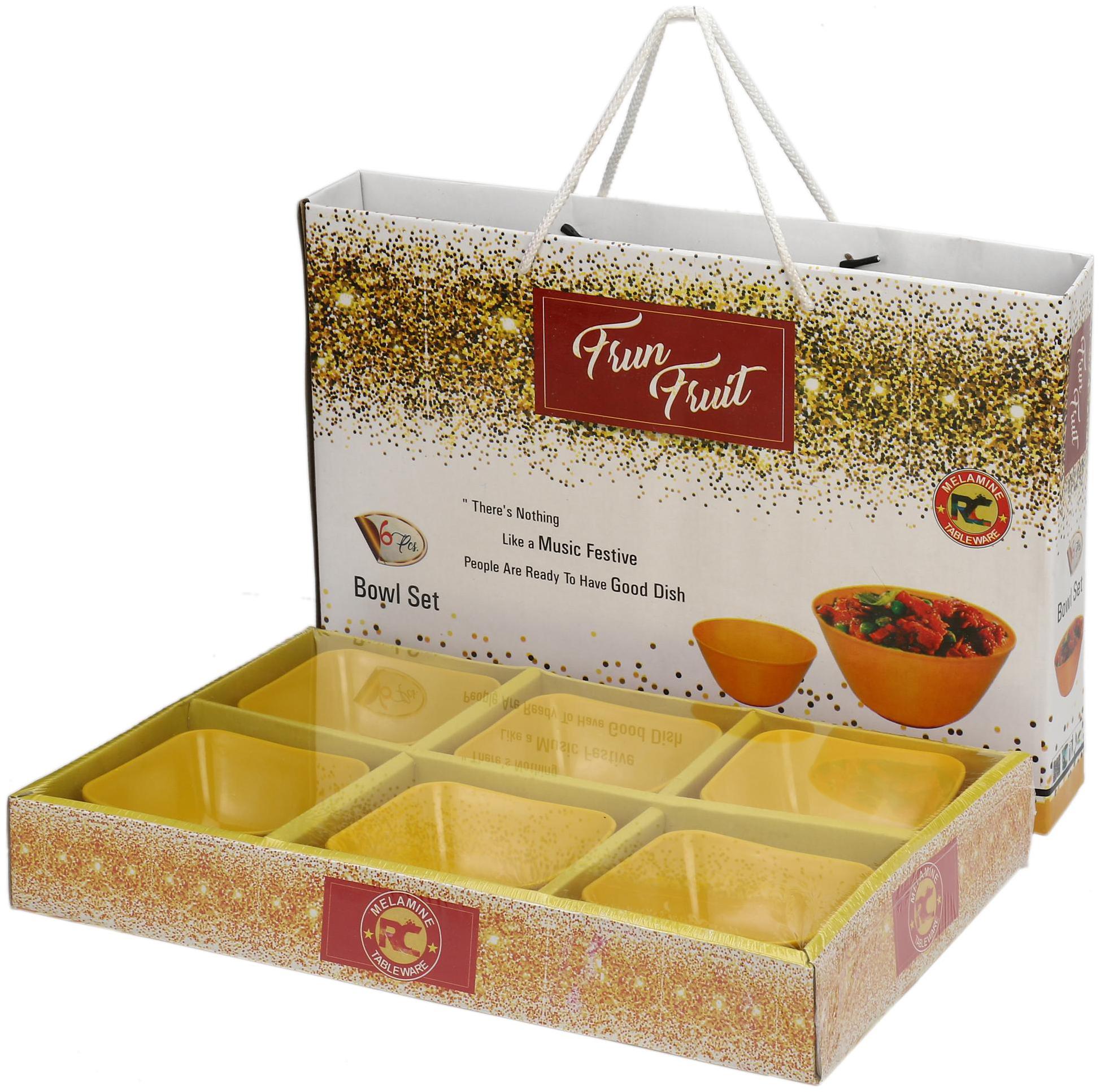 

Somil Exclusive Designer Colorful Plastic Bowl Set In Attractive Hanging Gift Packing Set Of Six (Yellow)-pb26