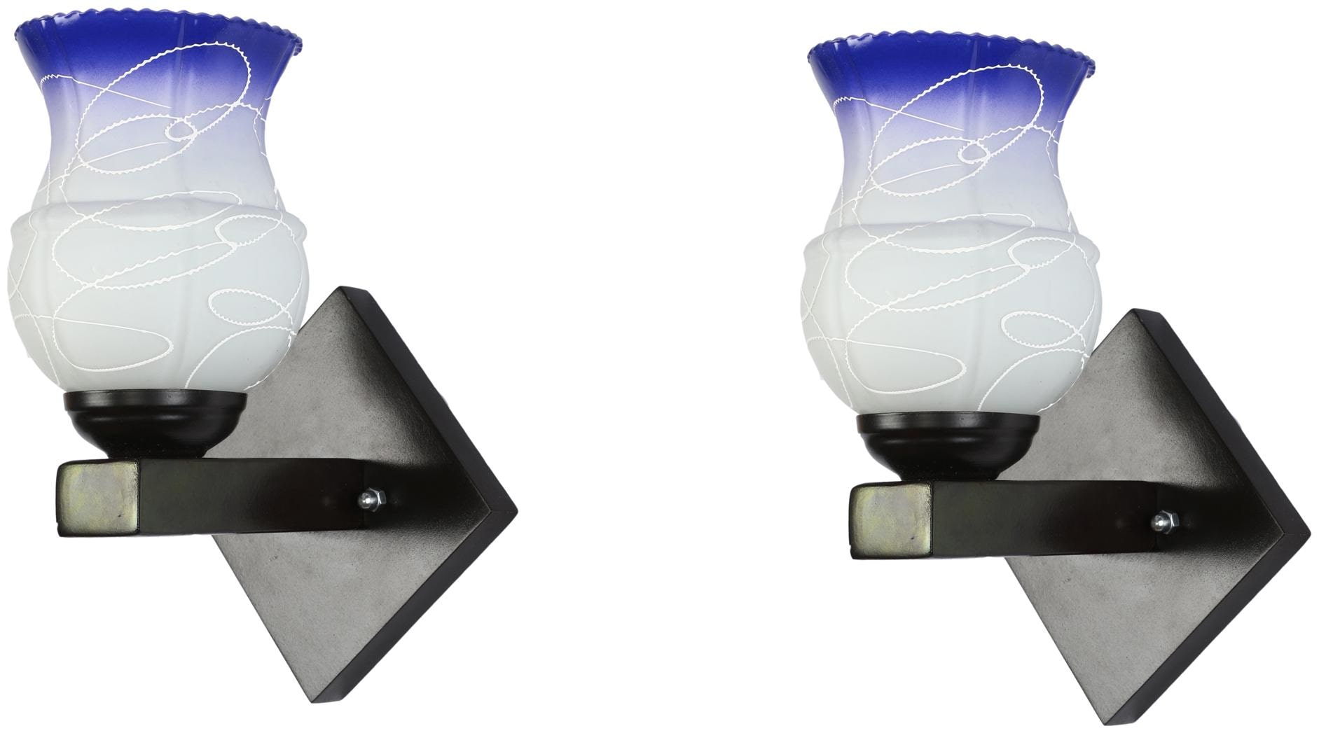 

Somil Flat Style Designer LED Sconce Wall Lamp Light7 Watt Blue Glass Wood (Set Of Two)