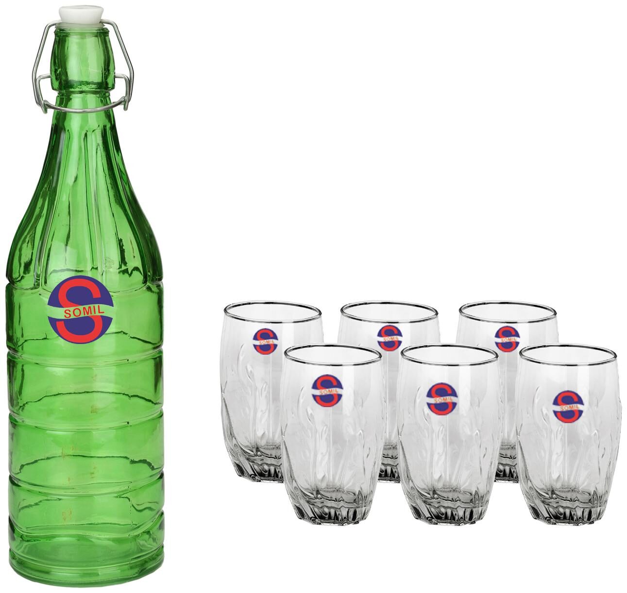 

Somil Glass Green Water Bottle ( 1000 ml Set of 7 )