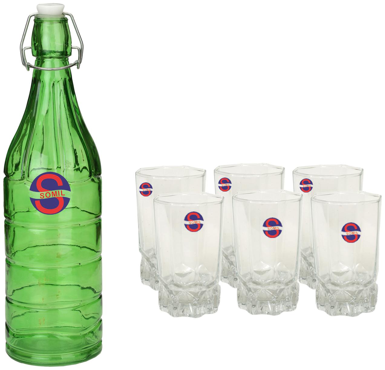 

Somil Glass Green Water Bottle ( 1000 ml Set of 7 )