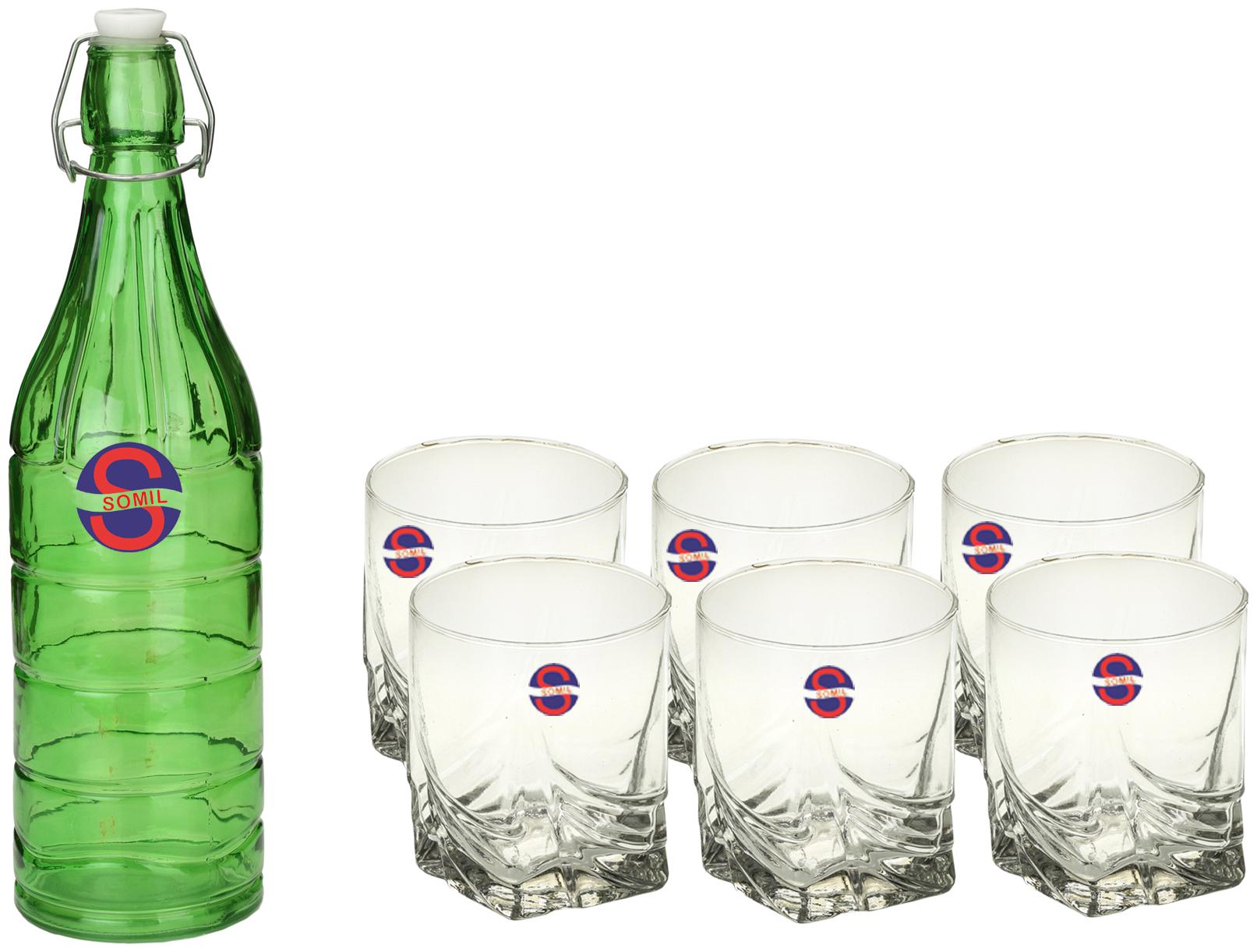 

Somil Glass Green Water Bottle ( 1000 ml Set of 7 )