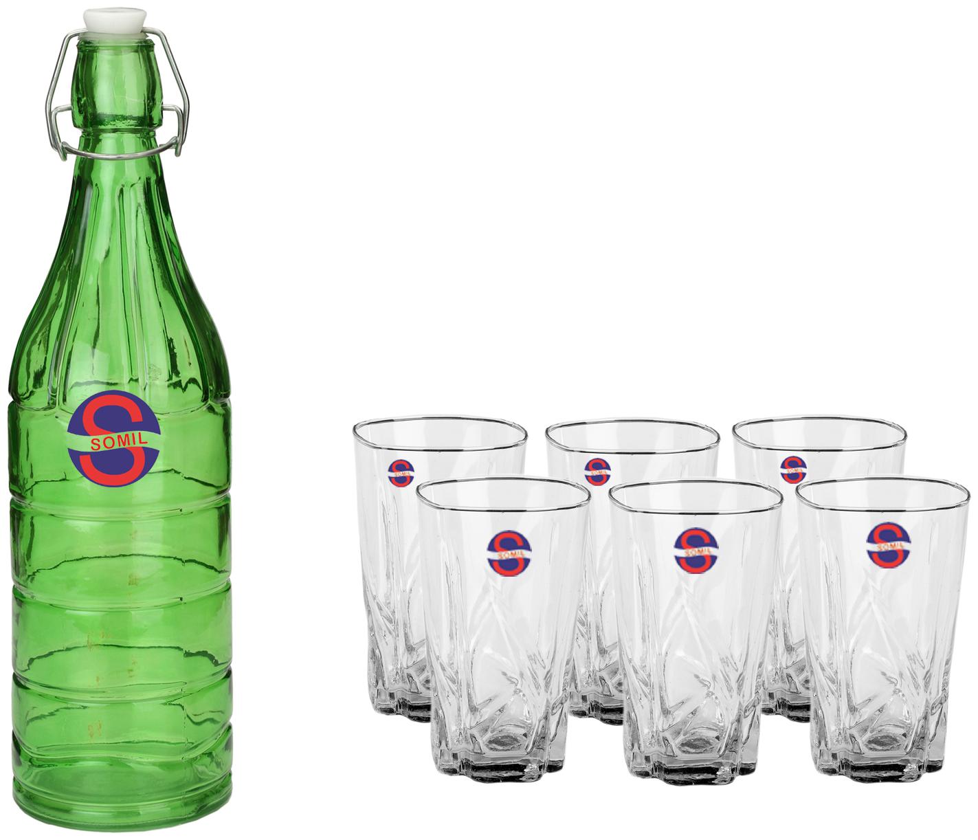 

Somil Glass Green Water Bottle ( 1000 ml Set of 7 )