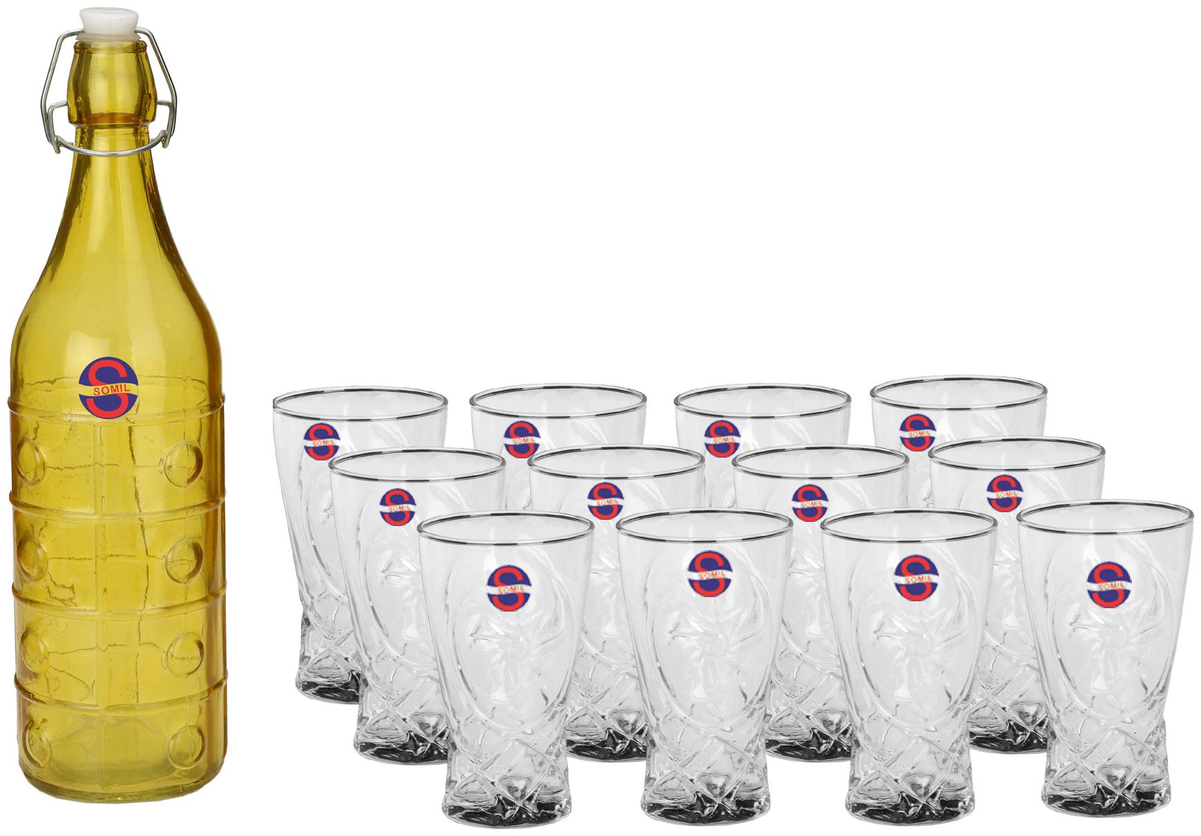 

Somil Glass Yellow Transparent Water Bottle ( 1000 ml Set of 13 )