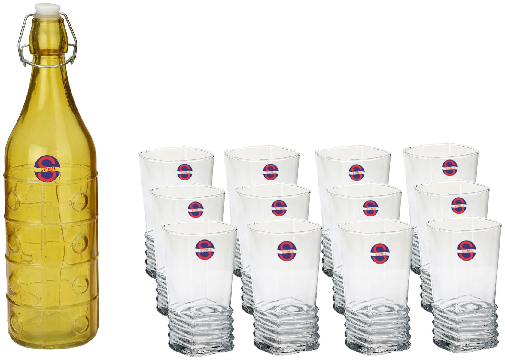 

Somil Glass Yellow Transparent Water Bottle ( 1000 ml Set of 13 )