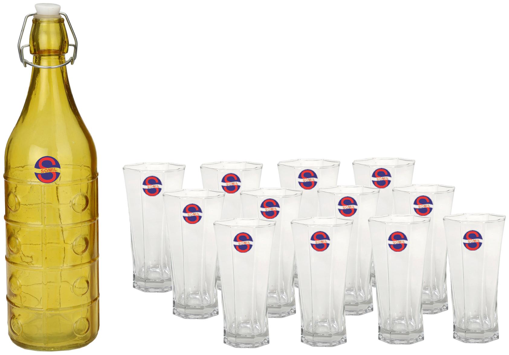 

Somil Glass Yellow Transparent Water Bottle ( 1000 ml Set of 13 )