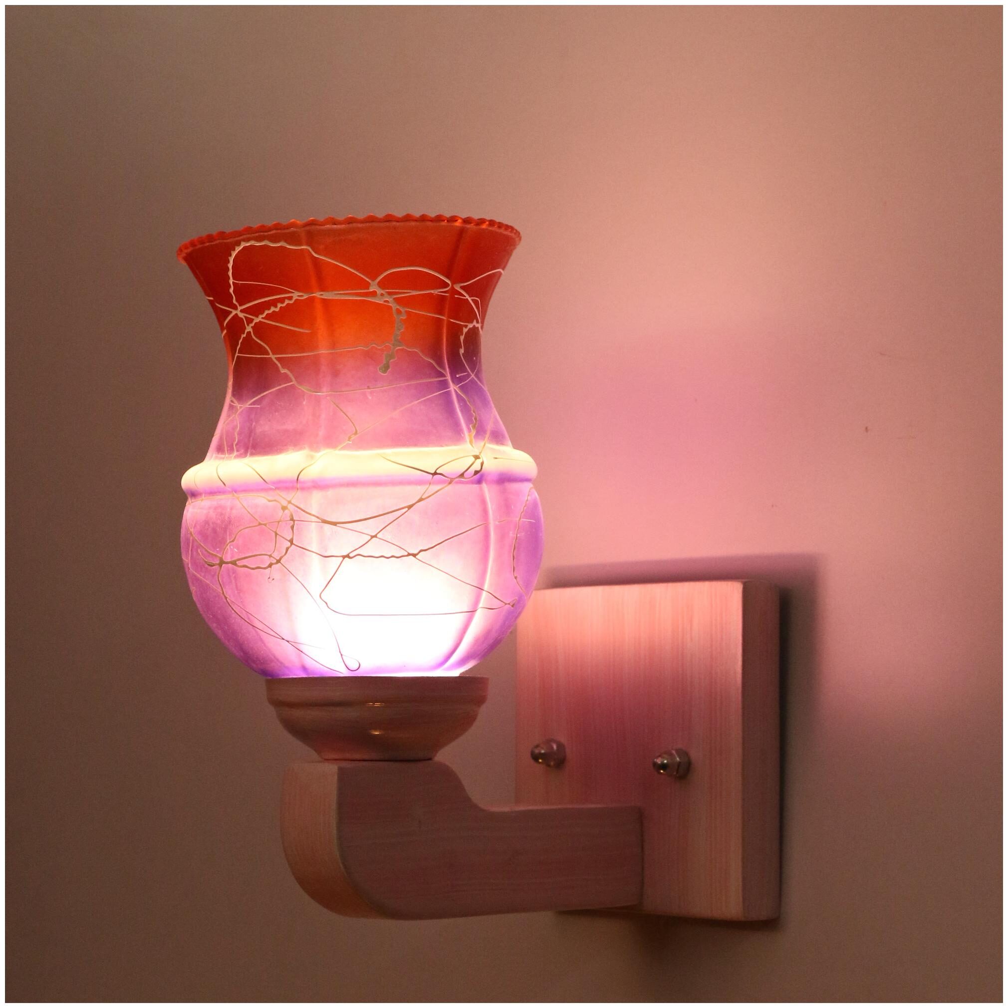 

Somil Led Sconce Glass Wall Lamp Light With Sweet Pink Wood Fitting 7 Watt With All Fixture
