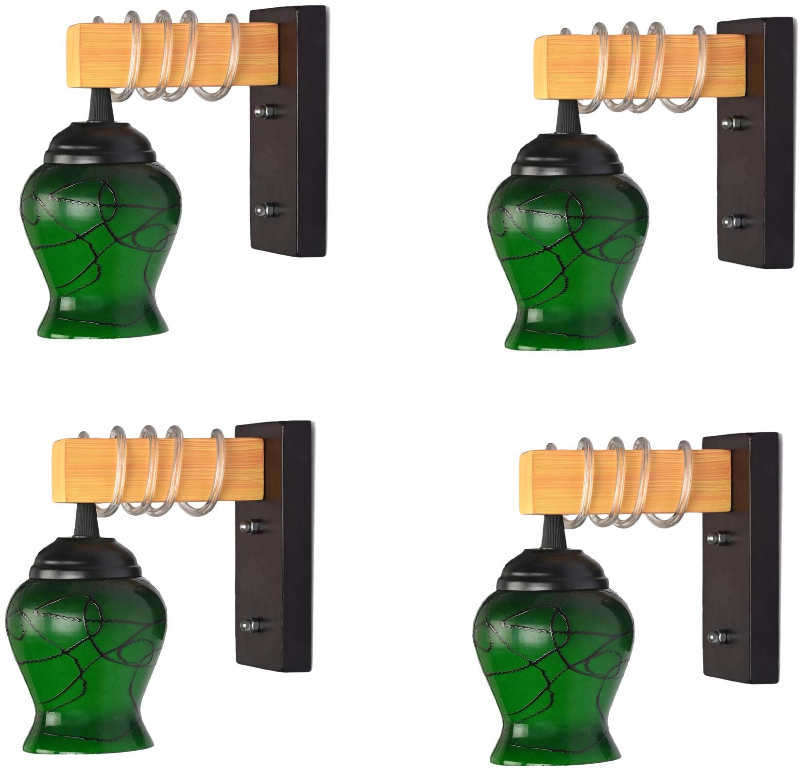 

Somil Modern Design Colorful Wood Wall Lamp Light With Hand Decorated Glass shade ( Set Of 4 )