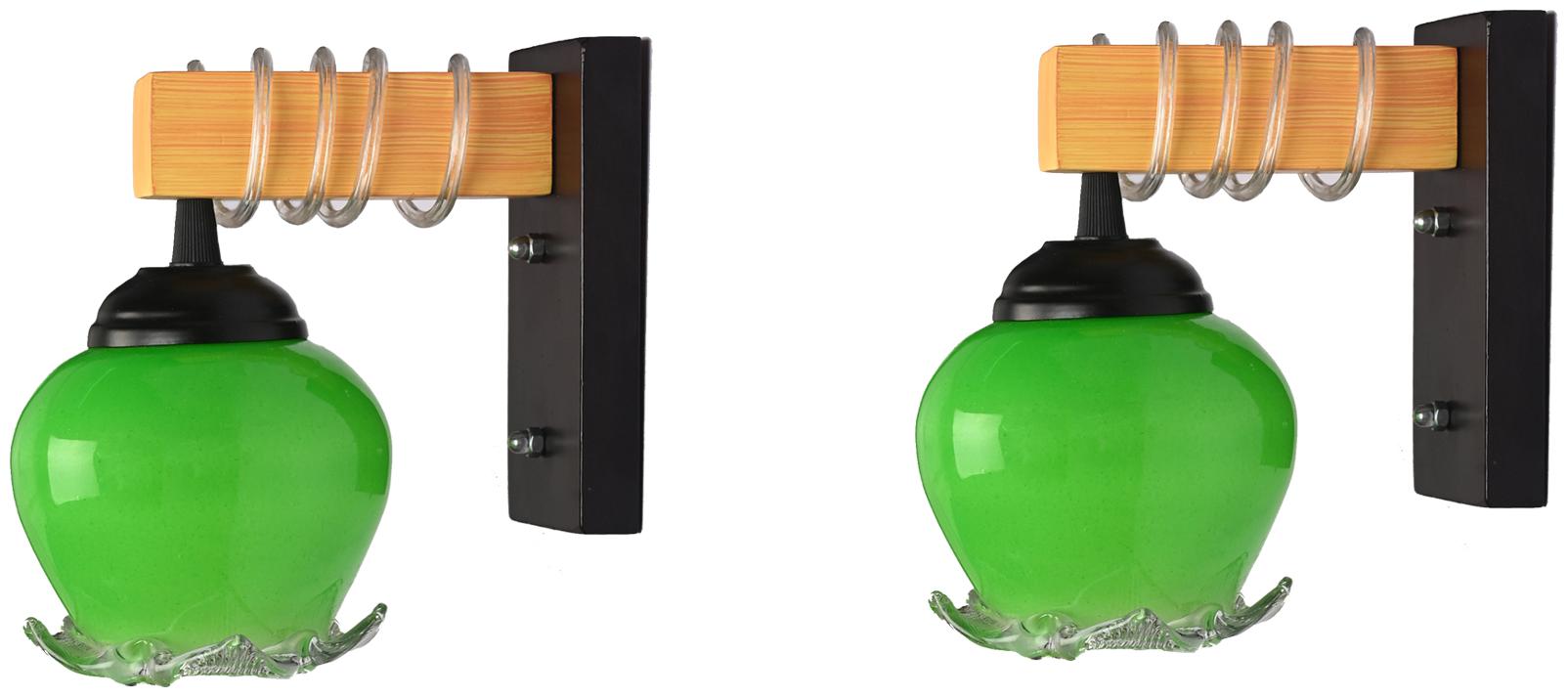 

Somil Modern Design Colorful Wood Wall Lamp Light With Hand Decorated Glass shade ( Set Of 2 )