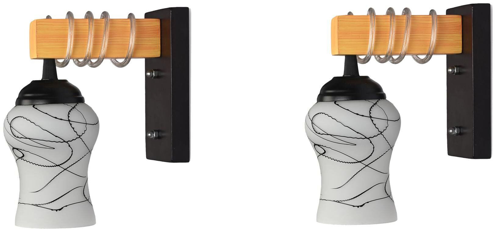 

Somil Modern Design Colorful Wood Wall Lamp Light With Hand Decorated Glass shade ( Set Of 2 )