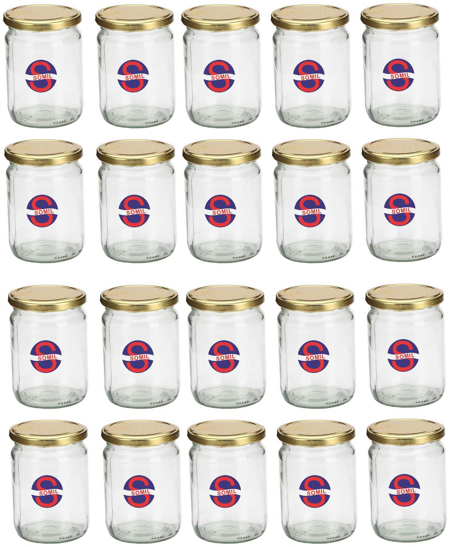 

Somil Multipurpose Storage Serving Food Grade Jar Container Set With Metal Lid Set Of 20 350 Ml Glass Transparent Clear Round