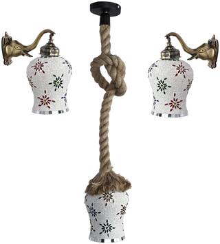 Somil New combo 2 Elephant Shape Fitting Wall lamp With 1 Ceiling Lamp rope Fitting With Hand Decorative 3 Matching Glass Shades -RE17