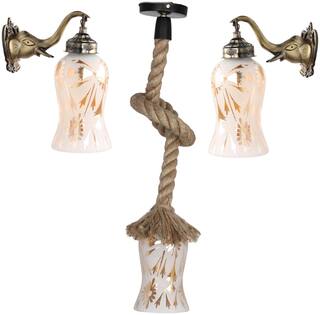 Somil New combo 2 Elephant Shape Fitting Wall lamp With 1 Ceiling Lamp rope Fitting With Hand Decorative 3 Matching Glass Shades -RE12