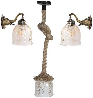 Somil New combo 2 Elephant Design Fitting Wall lamp With 1 Ceiling Lamp rope Fitting With Hand Decorative 3 Matching Glass Shades -RE19