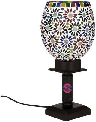 Somil New Designer Decorative Wooden Table Lamp With Hand Decorative Glass Shade For Colorful Magical Lighting Effect -BT32