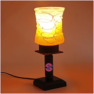 Somil New Designer Decorative Wooden Table Lamp With Hand Decorative Glass Shade For Colorful Magical Lighting Effect -BT61