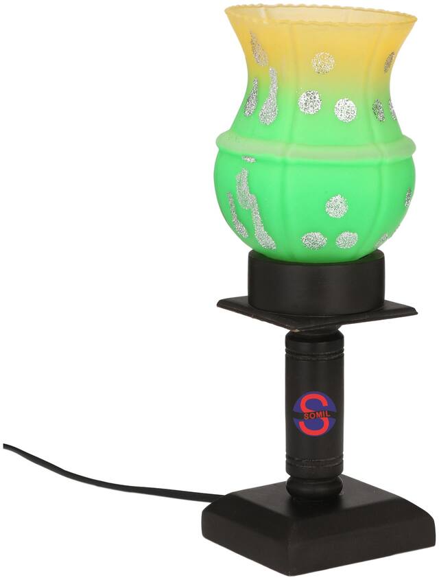 Somil New Designer Decorative Wooden Table Lamp With Hand Decorative Glass Shade For Colorful Magical Lighting Effect -BT72