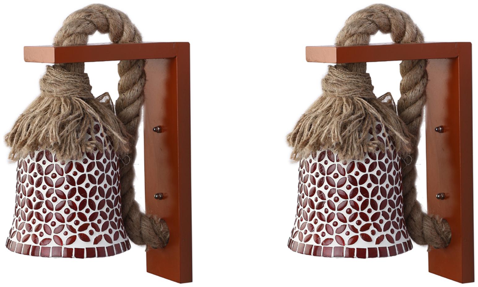 

Somil New Rope Wall Lamp Light With Hand Decorative Colorful Glass Shade (Set Of Two )