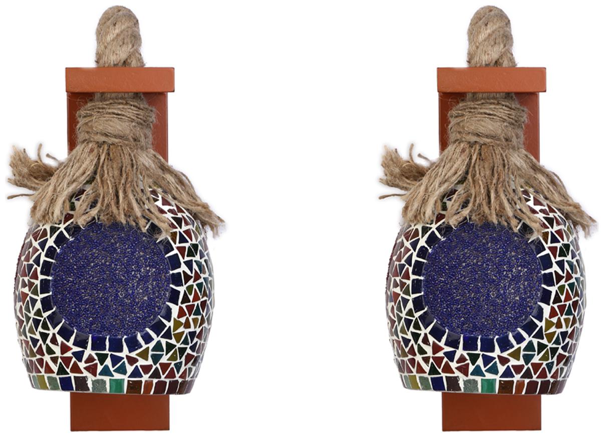 

Somil New Rope And Wood Wall Lamp Light With Hand Decorative Colorful Glass Shade