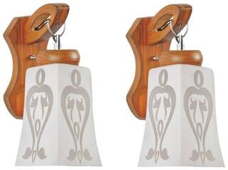 Somil New Sconce Designer Decotative Colorful Glass Wall Lamp Light With Wooden Fitting (Set Of Two)