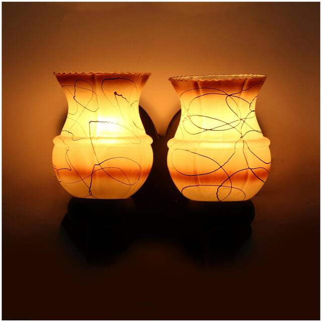 Somil New Stylish Twins Hand Decorative Colorful Glass Wall Lamp Light With Royal Wooden Fitting DN-2wA40