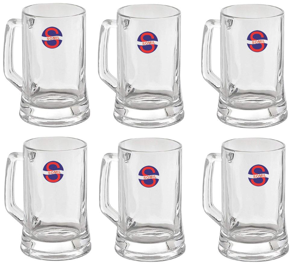 

Somil New Stylish Designer Bear Juice Multipurpose Glass Mug With Easy Grip Handle (Transparent) -Set of 6