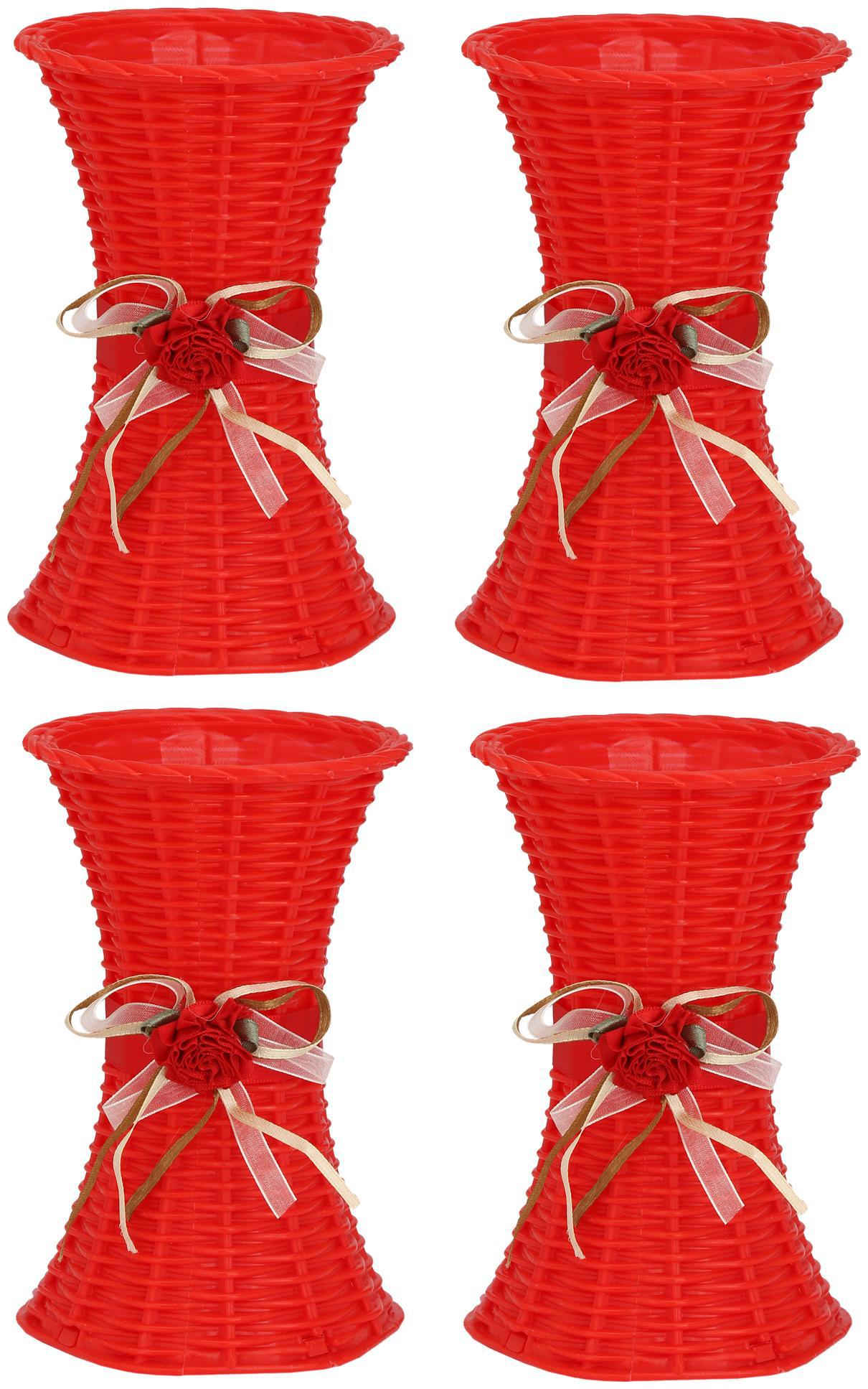 

Somil Red Plastic Flower Vase Hand Decorative With New Stylish Shape(Set Of Four)-TP39