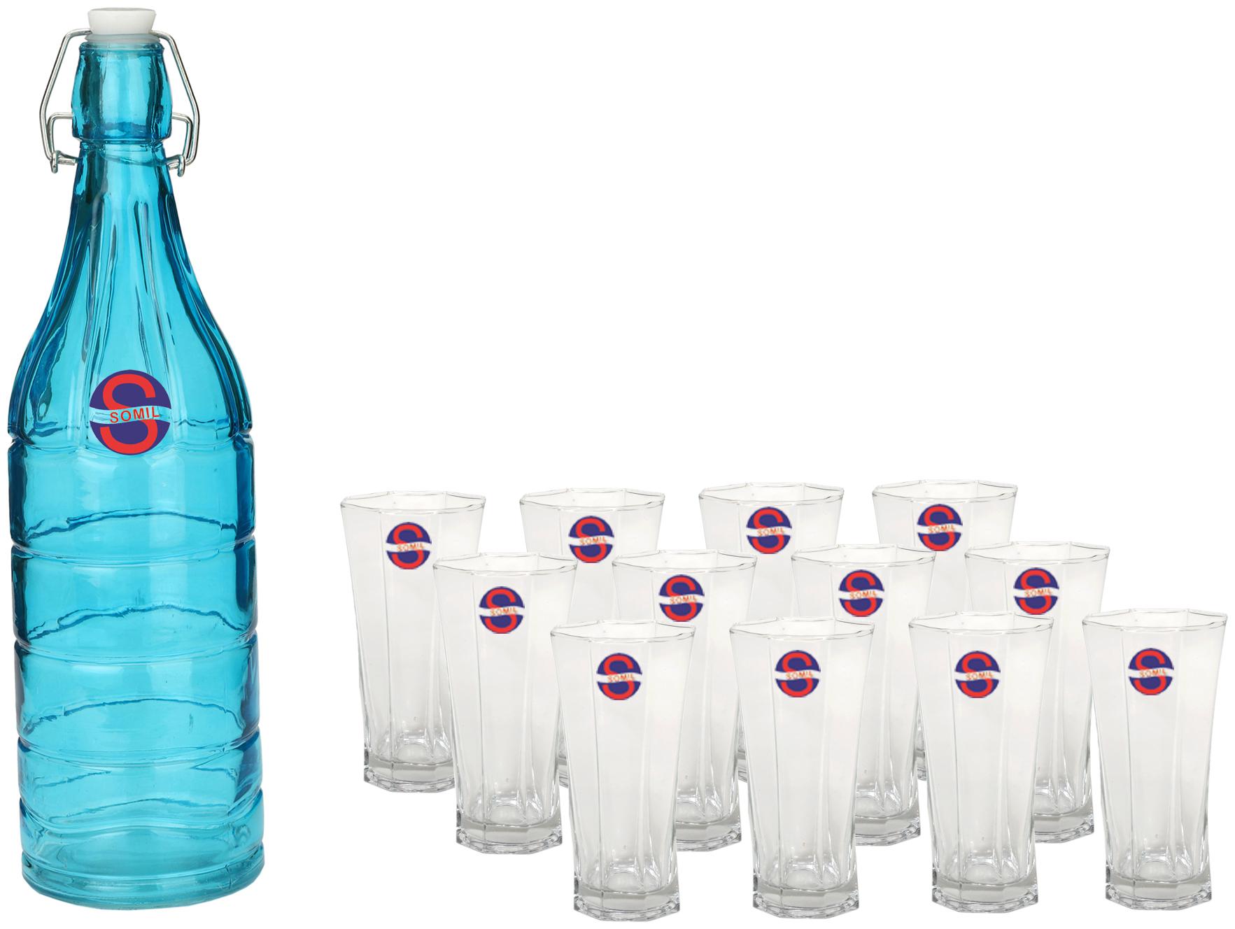 

Somil Glass Blue Transparent Water Bottle ( 1000 ml Set of 13 )