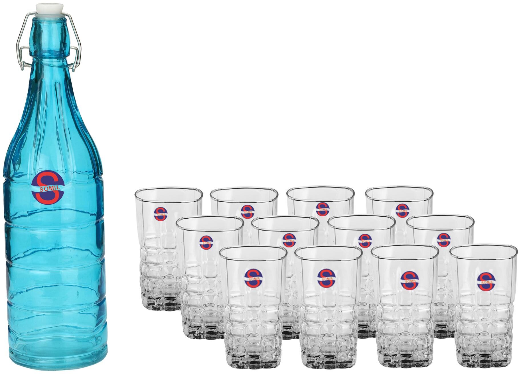 

Somil Glass Blue Transparent Water Bottle ( 1000 ml Set of 13 )