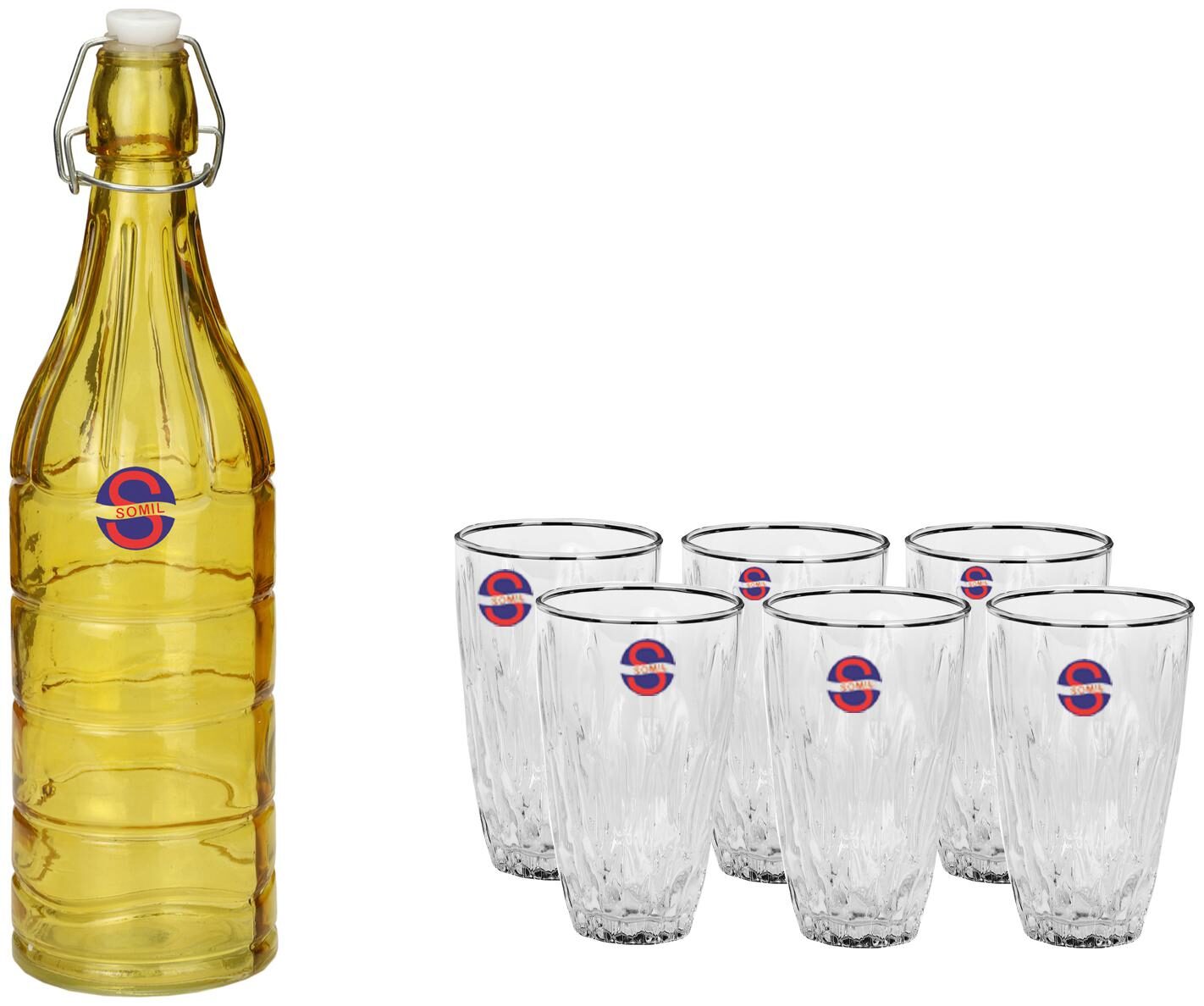 

Somil Glass Yellow Transparent Water Bottle ( 1000 ml Set of 7 )