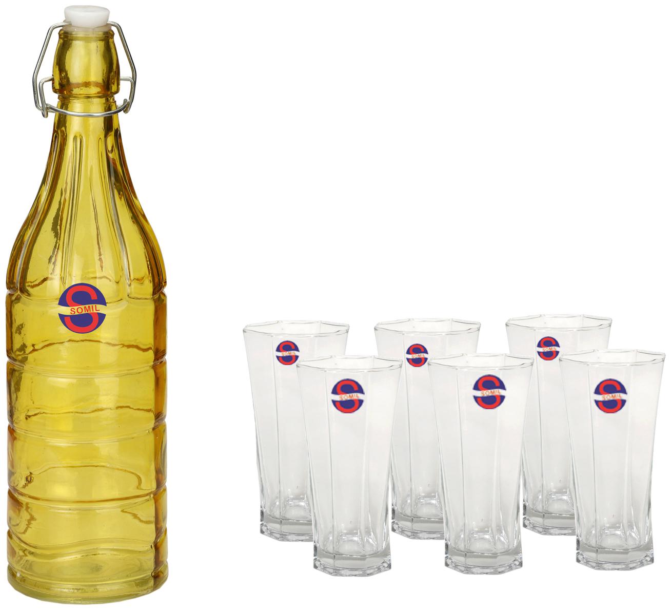 

Somil Glass Yellow Transparent Water Bottle ( 1000 ml Set of 7 )