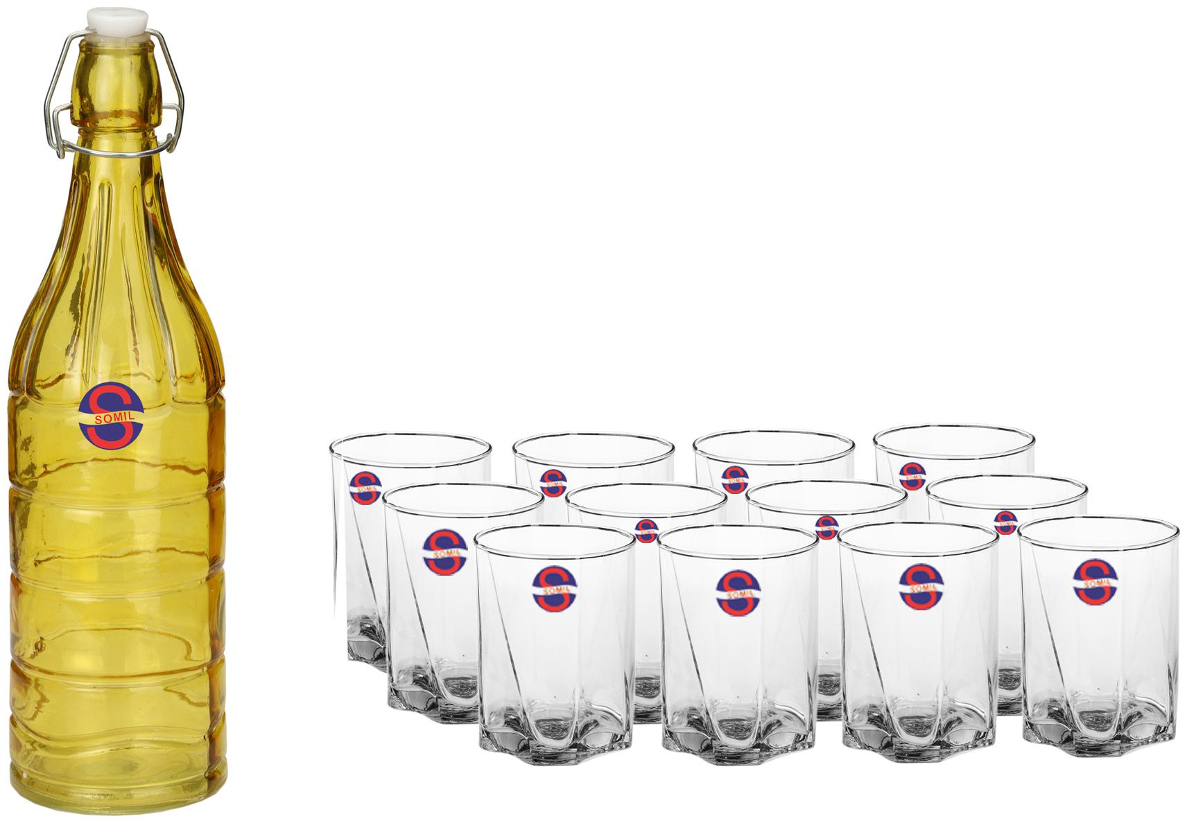 

Somil Glass Yellow Transparent Water Bottle ( 1000 ml Set of 13 )