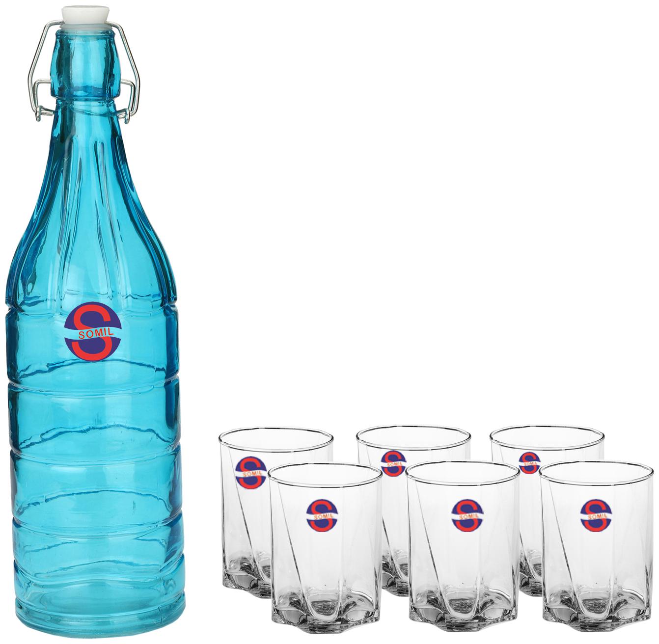 

Somil Glass Blue Transparent Water Bottle ( 1000 ml Set of 7 )