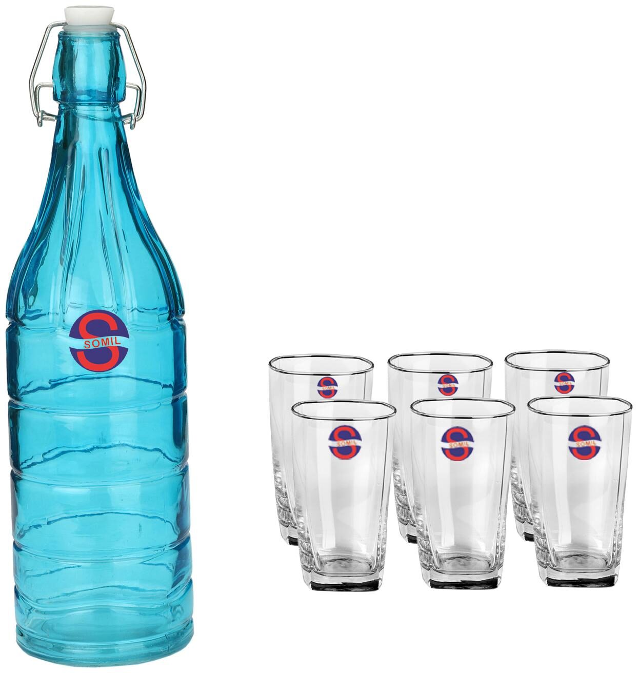 

Somil Glass Blue Transparent Water Bottle ( 1000 ml Set of 7 )