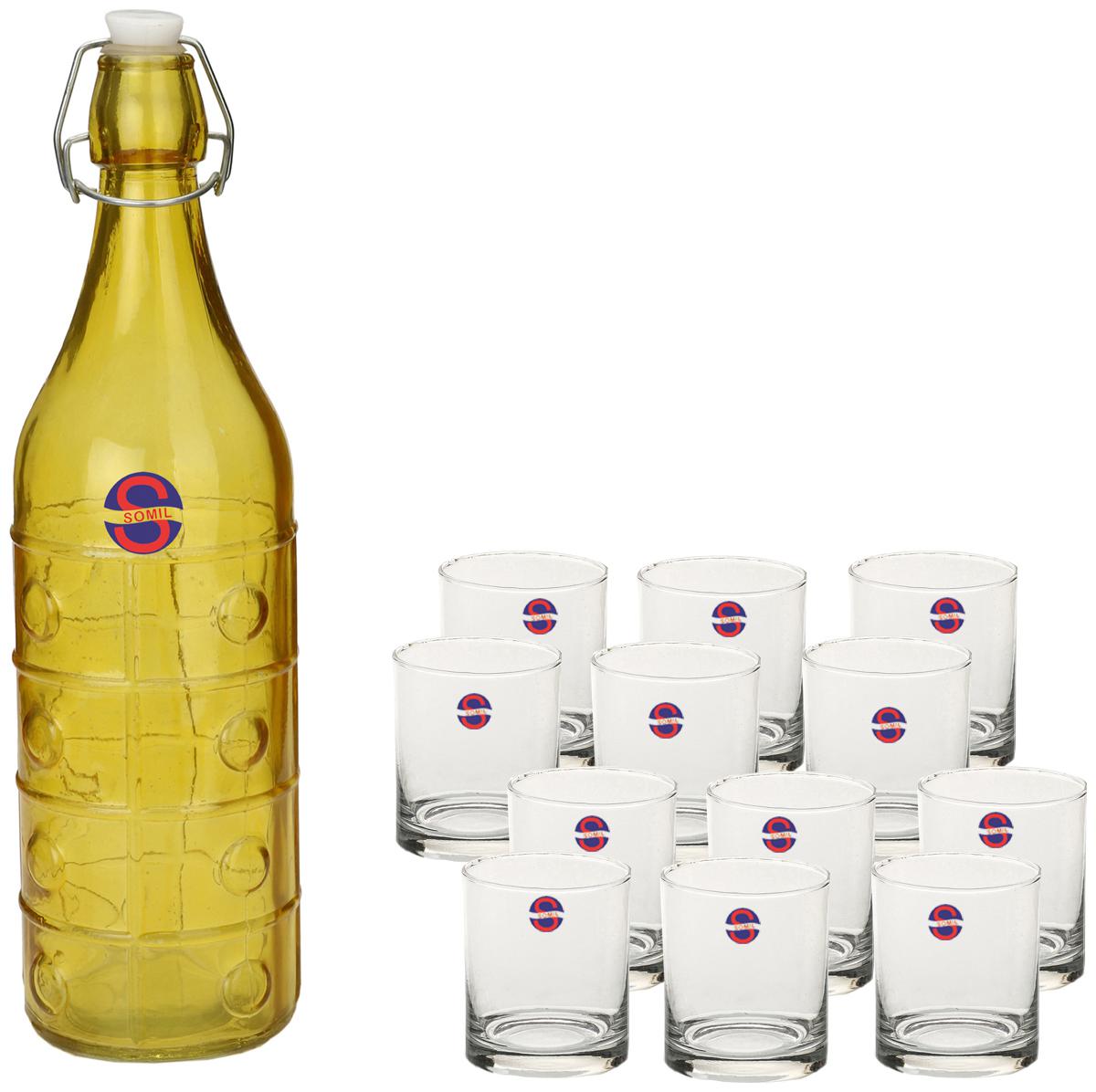

Somil Glass Yellow Transparent Water Bottle ( 1000 ml Set of 13 )
